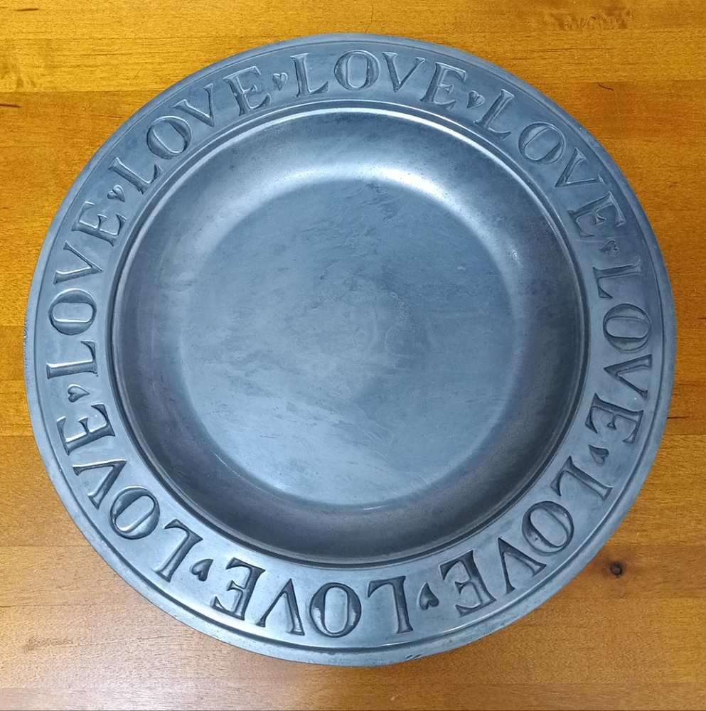 Vintage Duratale by Leonard Round Pewter Decorative Plate "LOVE" Made In Italy